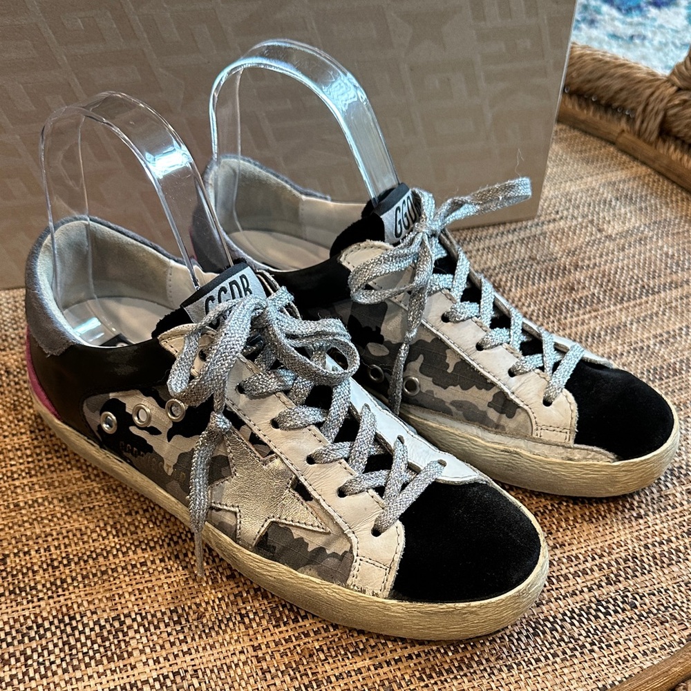 GOLDEN GOOSE Superstar Camouflage Sneakers Black/Gray/White Pink SIZE 37 NEW